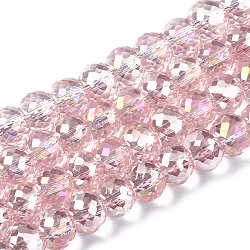 Chapelets de perles en verre transparent électrolytique, de couleur plaquée ab , facette, ronde, rose, 8x6mm, Trou: 1.2mm, Environ 79 pcs/chapelet, 19.29 pouce (49 cm)