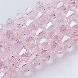 Chapelets de perles en verre, de couleur plaquée ab , facette, Toupie, rose brumeuse, 4x4mm, Trou: 1mm, Environ 92~96 pcs/chapelet, 13.78~14.37 pouce