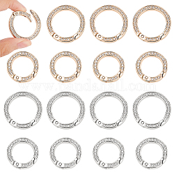 Wadorn® 16pcs 4 estilos de aleación de cristal de rhinestone anillos de puerta de resorte, Forma de anillo, platino y oro, 28.5~34x5mm, diámetro interior: 19~24.5 mm, 4 piezas / style
