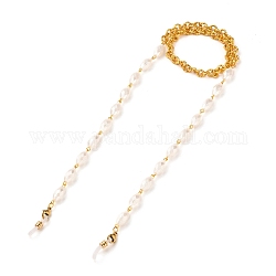 Eyeglasses Chains, Neck Strap for Eyeglasses, with Aluminium Cable Chains, Imitation Pearl Acrylic Round Beads, 304 Stainless Steel Lobster Claw Clasps and Rubber Loop Ends, Golden, White, 27.36 inch(69.5cm)