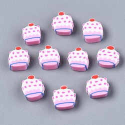 Perline polimero argilla fatto a mano, torta, perla rosa, 9~10x9~10x4mm, Foro: 1.2 mm