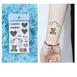 Adesivi di carta per tatuaggi temporanei rimovibili con bandiera arcobaleno orgoglio, orso, 12x7.5cm