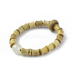 Bracelet extensible en perles de bois de santal vert pour femme, kaki foncé, diamètre intérieur: 2-1/2 pouce (6.2 cm)