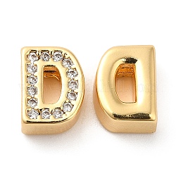 Perline zirconi micro pave  in ottone, vero placcato oro 18k, lettera d, 8x6x3.5mm, Foro: 1.2 mm