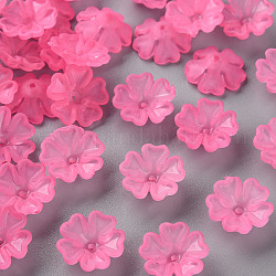 透明な艶消しアクリルビーズキャップ  5花びら  花  ショッキングピンク  16.5x6mm  穴：1.6mm  約959個/500g