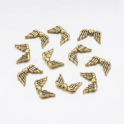 Tibetischer stil legierung perlen, Cadmiumfrei und Nickel frei und Bleifrei, Engelsflügel, Antik Golden, 18.5x11x3.5 mm, Loch: 1.5 mm.