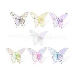 Perlas de acrílico transparentes iridiscentes arco iris chapado uv, mariposa, color mezclado, 33.5x40x12.5mm, agujero: 3.2 mm