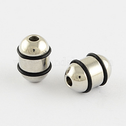 Stainless Steel Barrel Beads, with Black Silicone, Stainless Steel Color, 10.5x7mm, Hole: 2mm
