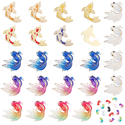 NBEADS 64 Pcs Goldfish Charms Pendants, 12 Colors UV Printing Fish Resin Cabochons Alloy Enamel Koi Fish Pendants for Necklace Earrings Bracelets Jewelry Making Accessory