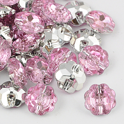 Boutons en acrylique avec strass à Taiwan, facette, 1-trou, fleur, perle rose, 13x6mm, Trou: 1mm