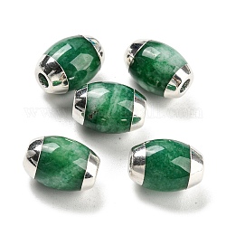 Abalorios de vidrio imitación de jade, con extremos de latón en tono platino, oval, verde oscuro, 14x10mm, agujero: 2.8 mm