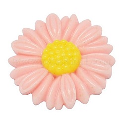Pink Flower Opaque Resin Cabochons, Size: about 27mm in diameter, 5mm thick
