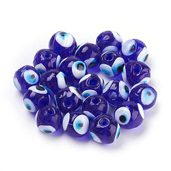 Perles vernissées manuelles, mauvais œil, ronde, bleu, environ 12 mm de diamètre, Trou: 2mm