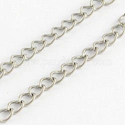 304 Stainless Steel Curb Chains, Soldered, with Spool, Solder, Stainless Steel Color, 2.8x1.8x0.4mm, about 32.8 Feet(10m)/roll