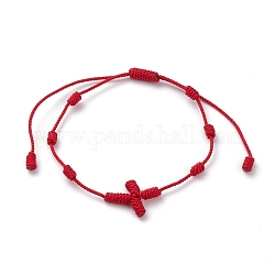 Unisex verstellbare Nylonschnur geflochtene Perlenarmbänder, Knoten, Kreuz, rot, Innendurchmesser: 2-1/8~4-3/8 Zoll (5.3~11 cm)