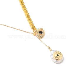 Латунь лассо ожерелья, с фианитами и подвесками из натурального культивированного пресноводного жемчуга, слеза и глаз, золотые, 18.54 дюйм (47.1 см)