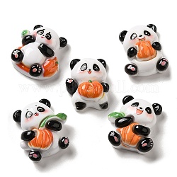 Cabochons décodés en résine opaque, panda avec citrouille, formes mixtes, blanc, 24.5x19~23x9.5~11mm