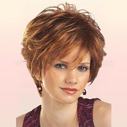 Ladies Short Curly Wigs, Synthetic Wigs, Ombre Full Head Wigs, Heat Resistant High Temperature Fiber, Chocolate, 11-7/8 inch(30cm)
