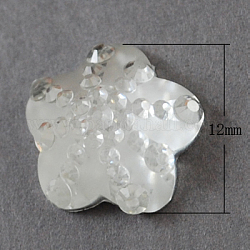 Resin Cabochons, with Rhinestone, Flower, White, 12x12x4mm