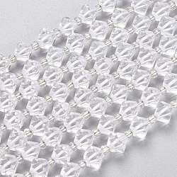 Natürlichem Quarz-Kristall-Perlen Stränge, facettiert, mit Glasperlen, Doppelkegel, 9x7 mm, Bohrung: 1.2 mm, ca. 35~40 Stk. / Strang, 15.75~16.53 Zoll (40~42 cm)