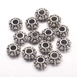 Perles de séparateur de style tibétain , sans plomb et sans cadmium et sans nickel, flocon de neige, pour noël, argent antique, environ 7 mm de diamètre, épaisseur de 2mm, Trou: 2.5mm