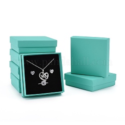 Caja de regalo de cartón cajas de joyería, para el collar, pendientes, con esponja negra dentro, cuadrado, medio turquesa, 9.1x9.2x2.9 cm