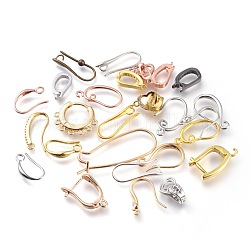 Ganci di orecchini in ottone, con anello orizzontale, stile misto, colore misto, 13~36x7~13x1~5mm, Foro: 1~2 mm
