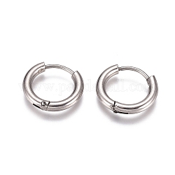 304 Stainless Steel Huggie Hoop Earrings, with 316 Surgical Stainless Steel Pin, Ring, Stainless Steel Color, 15x2.5mm, 10 Gauge, Pin: 0.9mm