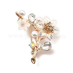 Broches del rhinestone de la aleación, flor abs imitaiton perla perlas pin de solapa, sin plomo y cadmio, blanco antiguo, 40.5x41.5x10mm, pin: 0.6 mm