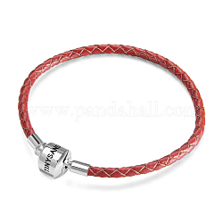 Tinysand 925 sterling silber rotes leder europäische armbänder, Platin Farbe, 7-1/2 Zoll (190 mm)