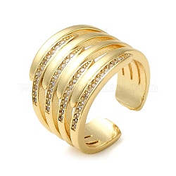Anello a polsino aperto in ottone con micro pavé di zirconi cubici, anello da dito largo cavo, vero placcato oro 16k, diametro interno: 18mm