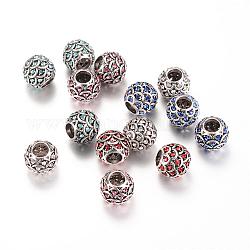 Legierungrhinestones-European Beads, Großloch perlen, Runde, Antik Silber Farbe, Mischfarbe, 11x10 mm, Bohrung: 5 mm