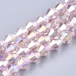Chapelets de perles en verre électroplaqué, de couleur plaquée ab , facette, Toupie, perle rose, 6x5.5~6mm, Trou: 1mm, Environ 47~48 pcs/chapelet, 10.83 pouce (27.5 cm)