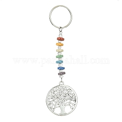Chakra Natural Lava Rock & Alloy Tree of Life Pendant Keychain, with Iron Split Key Rings, Antique Silver, 11.9cm