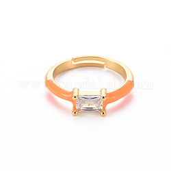 Манжеты из латуни с эмалью, открытые кольца, с четким кубического циркония, без никеля , прямоугольные, золотые, темно-оранжевый, размер США 7 1/4 (17.5 мм)