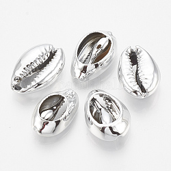 UV Plated Cowrie Shell Beads, No Hole/Undrilled, Platinum, 18~21x11~14x6~7mm