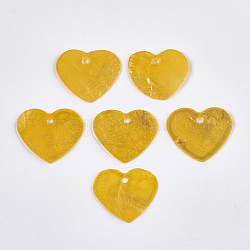 Ciondoli a conchiglia di capiz verniciati a spruzzo, cuore, giallo, 21.5~22x25x1mm, Foro: 1.5 mm