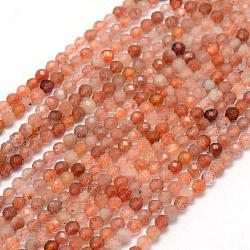 Natürliche sunstone Perlen Stränge, facettiert, Runde, 3 mm, Bohrung: 0.5 mm, ca. 113 Stk. / Strang, 15.35 Zoll (39 cm)