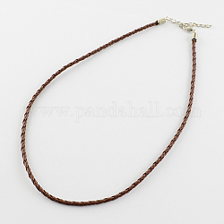 Trendy Braided Imitation Leather Necklace Making, with Iron End Chains and Lobster Claw Clasps, Platinum Metal Color, Saddle Brown, 16.9 inchx3mm