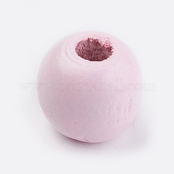 Natural Wood Beads, Dyed, Round, Pink, 14x13mm, Hole: 3.5~4.5mm, about 680pcs/500g