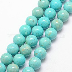 Fossil Beads, Dyed, Round, Cyan, 8mm, Hole: 0.8mm, about 50pcs/strand, 16 inch