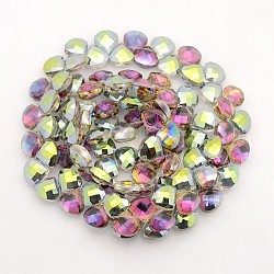 Faceted Drop Electroplate Rainbow Plated Glass Beads Strands, Aquamarine, 11.5x13x6.5mm, Hole: 1mm, about 100pcs/strand, 28.3 inch