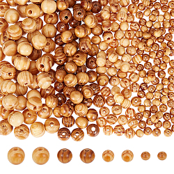 Nbeads 400pcs 4 styles perles de bois naturel de couleur originale, perles d'espacement rondes en bois pour la fabrication de bijoux, non teint, Pérou, 6~12x4~12mm, Trou: 2~3mm, 100 pièces / style