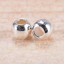 925 стерлингов серебряные шарики Spacer, круглые, серебряные, 2x2 мм, отверстие : 0.7~1 мм, о 60шт / г