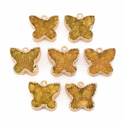 Pendentifs en agate druzy naturel, avec accessoires en fer clair doré, papillon, or, 17~18x18~19x5~6.5mm, Trou: 1.6mm