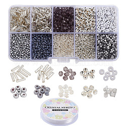 Kits de fabrication de bijoux diy, dont 12/0 perles de rocaille en verre, Perles de bugle en verre, ABS plastique & perles acryliques, polymère perles d'argile, fil, couleur mixte, perles: 5460 pièces / ensemble