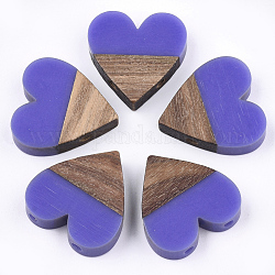 Eslabones de varios hilos de resina y madera de nogal, corazón, color de malva, 24.5~25x24x5~6mm, agujero: 2 mm