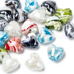 Manuell Murano Glas Perlen, perlig, Herz, Mischfarbe, 20x20x13 mm, Bohrung: 2 mm