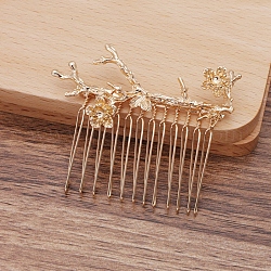 Ferro scoperte pettine capelli, con ramo e fiore in lega, oro chiaro, 29x62mm