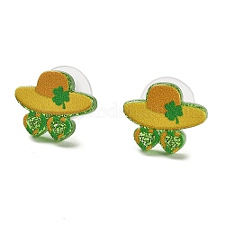 Thème de la Saint-Patrick en acrylique et 304 boucle d'oreille en acier inoxydable pour femmes et hommes, chapeau, 12x14.5mm